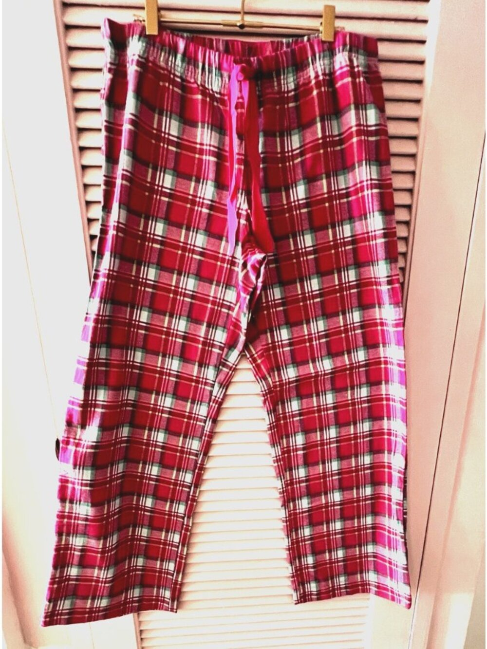 GapBody Women Sz M Pajama Pant Bottom Plaid Flannel Pink 100% Cotton Drawstring